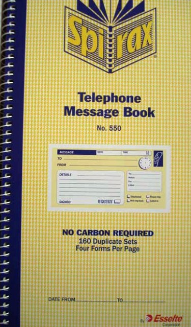 Spirax 550 Telephone Message Book 55227